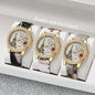 2/3/4/5PCS Fashion Rhinestone Women's Watch Flowers Printed Leather Band Female Quartz Watches Bracelets Set（Without Box）