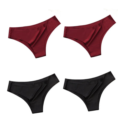 4PCS/Set Seamless Brazilian Panties Women's Sexy Lingerie Cool Ice Silk Low Waist Briefs Soft Solid Ultra-thin Bikini Underwear