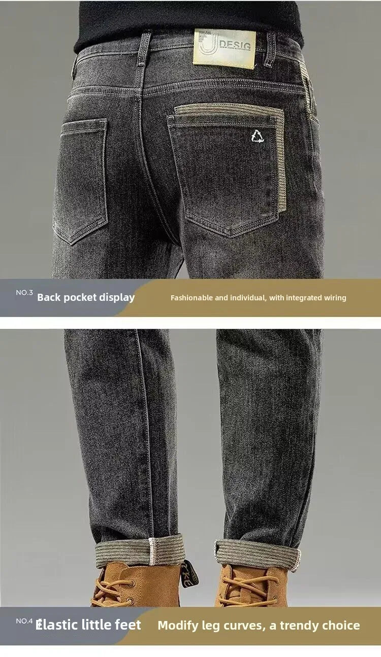 Spring Autumn 2025 Men's High-End Fashion Casual Pants Straight Leg Slim Fit Long Denim Jeans Handsome Cargo Casual Pants Men