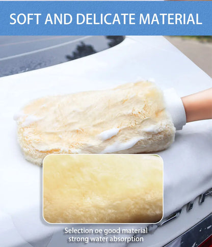 SEAMETAL Waterproof Car Wash Microfiber Gloves Soft Thickened Wool Plush Car Cleaning Mitt Double-faced Glove Car Wash Supplies