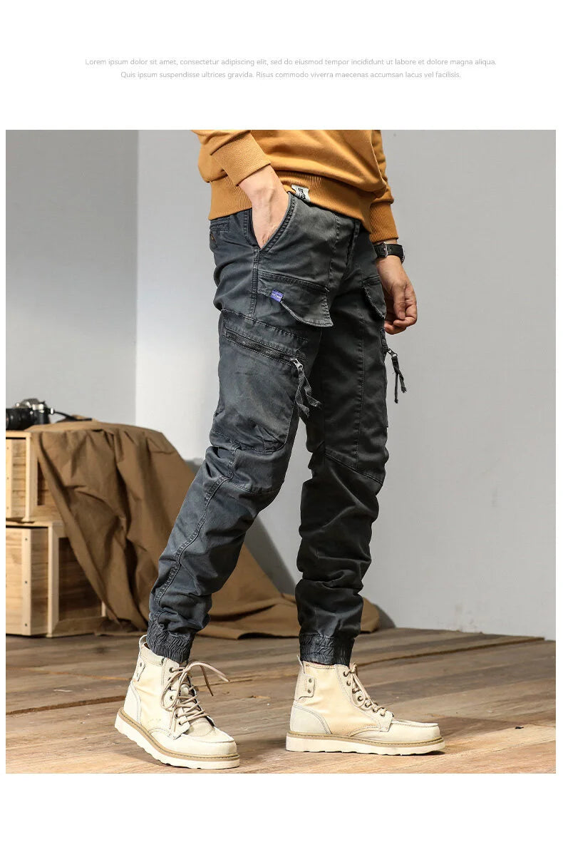 CAAYU Joggers Cargo Pants Men Casual Y2k Multi-Pocket Male Trousers Sweatpants Streetwear Techwear Tactical Track Gray Pants Men