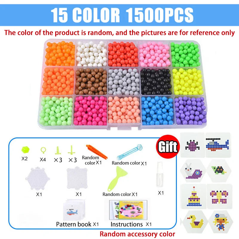 Handmade Magic Water Fuse Beads Creative Beads DIY Art Crafts Toys Magic Water Sticky Beads Sensory Toys Set with Accessories