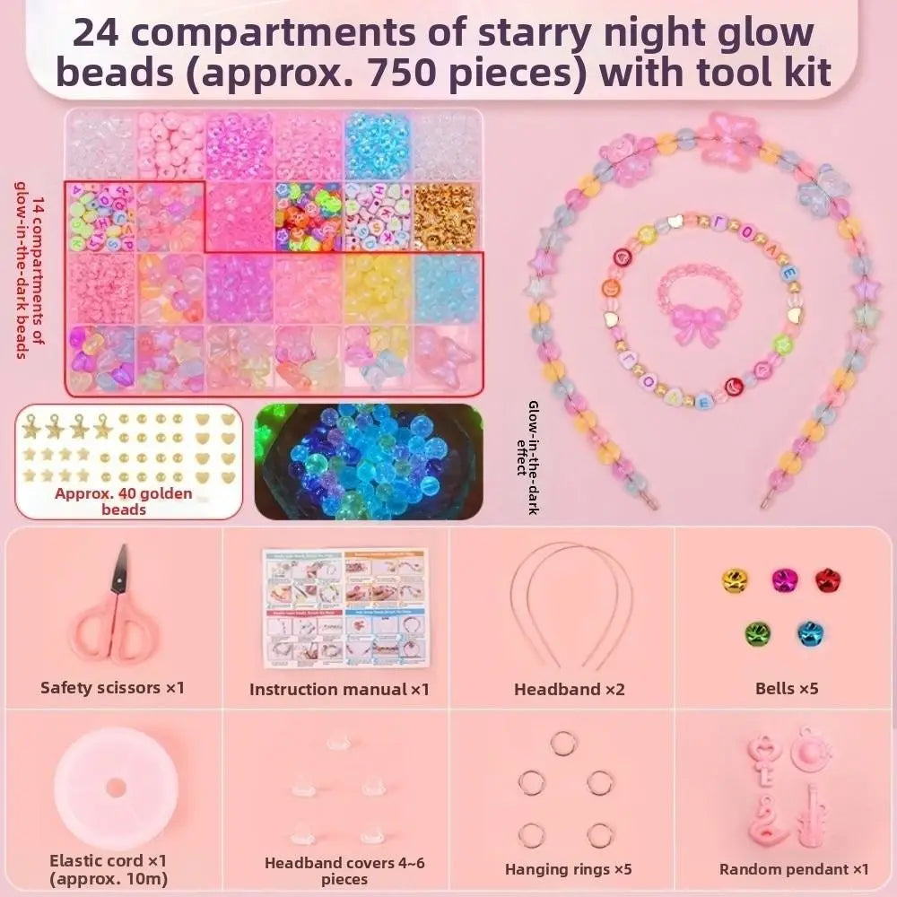 24 Grid DIY Handmade Beaded Kit Toy Creative Colorful Beads Bracelet Making Kit Kawaii Candy Color Beads Toys for Children Girl