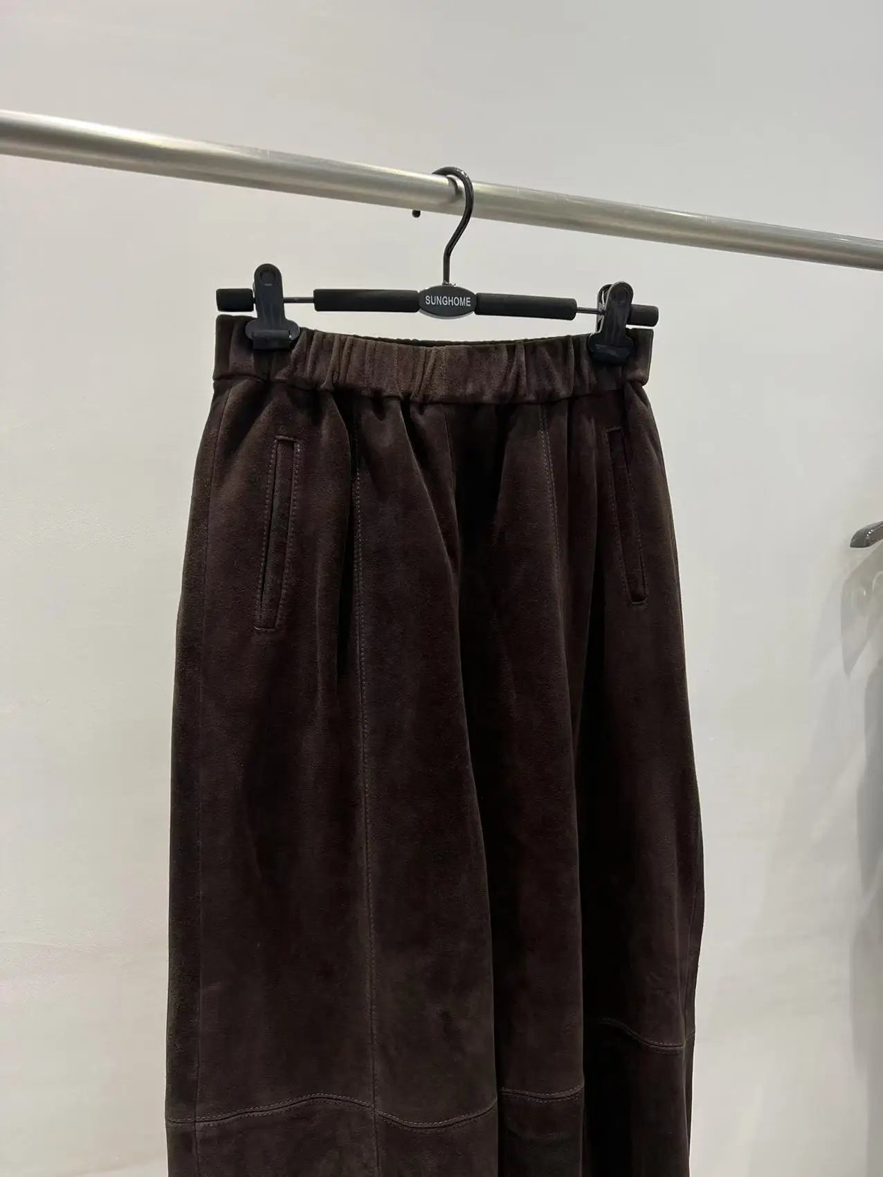 Retro Suede Leather Cropped Pants for Women Femae Genuine Leather Wide Leg Floor Long Trousers Straight Cylinder Spodnie Damskie