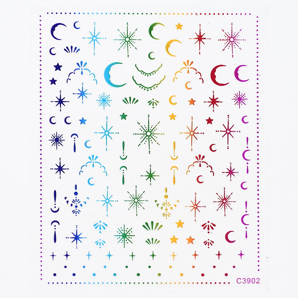 Black White Star 3D Nail Art Sticker Y2K Pentagram Self-Adhesive Decals Laser Shiny Glitters Starlight Manicure Ornaments Slider