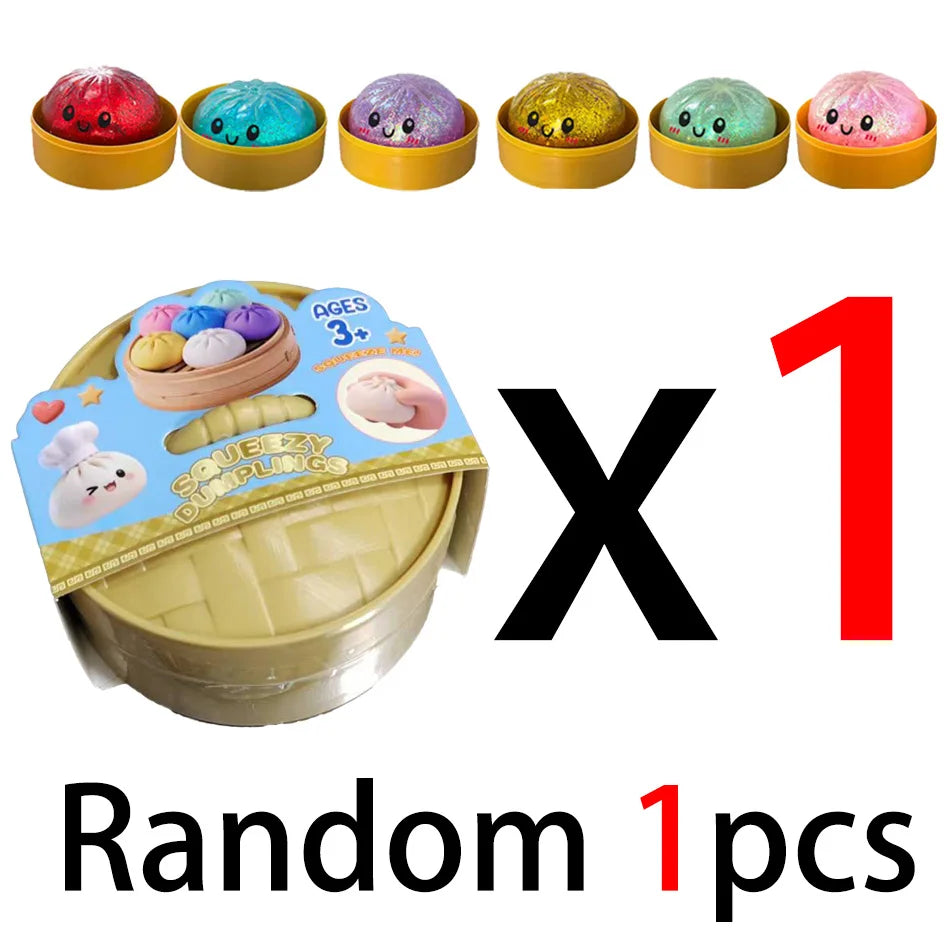 Colorful Dumpling Squishes Stress Balls Fidget Sensory Toys Simulation Food Squishies Bun with Steamer Squeeze Dough Ball Gifts