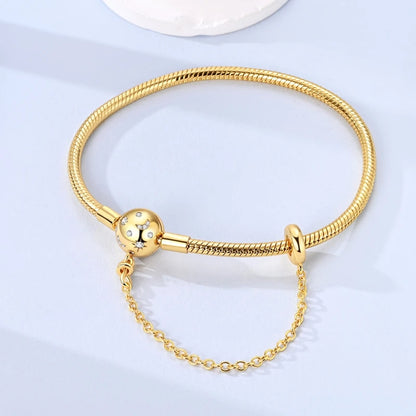 Original Bracelet 925 Sterling Silver Charm Bracelet 17-20CM Golden Heart Love Key Clover Bracelet Bangle Women Jewelry Gift