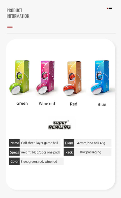 3pcs/box Supur NEWNING Golf Games Ball Super Long Distance Three Layer Ball for Professional Competition Game Ball Golfers Gift