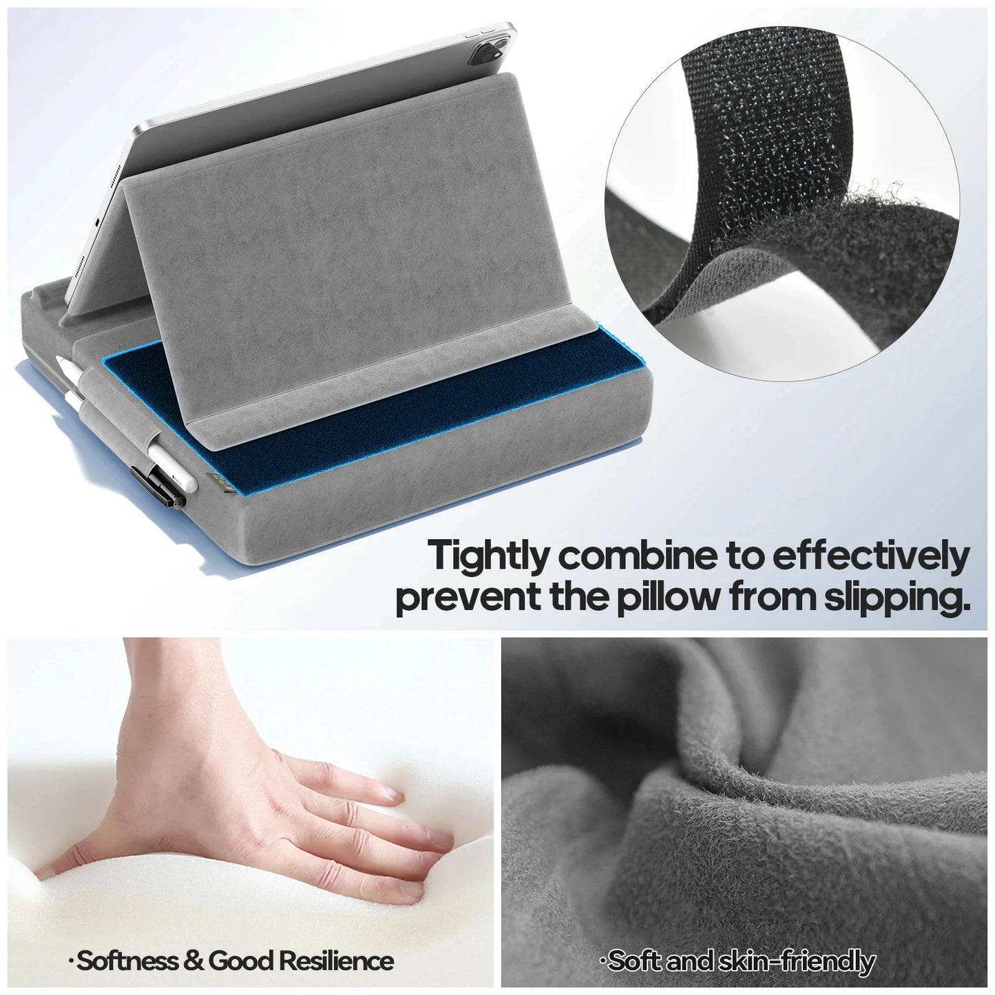 Upgraded Tablet Pillow Stand Multi-Angle Viewing Ipad Holder for Lap Bed and Desk Foldable Soft Pad Dock with Stylus Mount