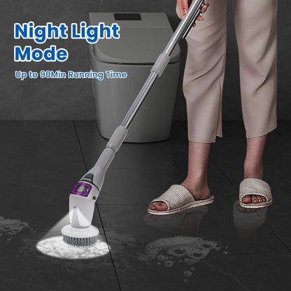 Rechargeable Electric Spin Scrubber, 3 Speed Settings, with Extendable Handle and Voice Prompts, for Whole House Clean