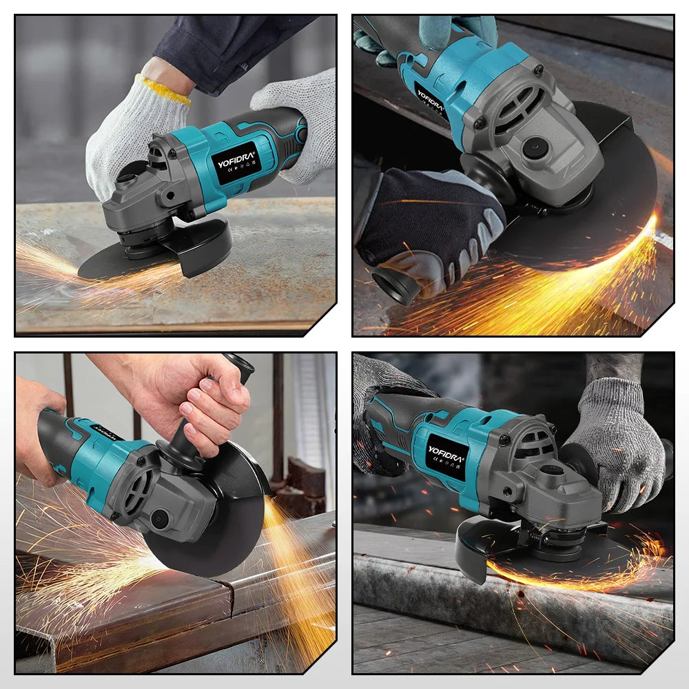 YOFIDRA 125mm Brushless Electric Angle Grinder 20000RPM Wood Metal Cutting Grinding Polishing Power Tool For Makita Battery Pin