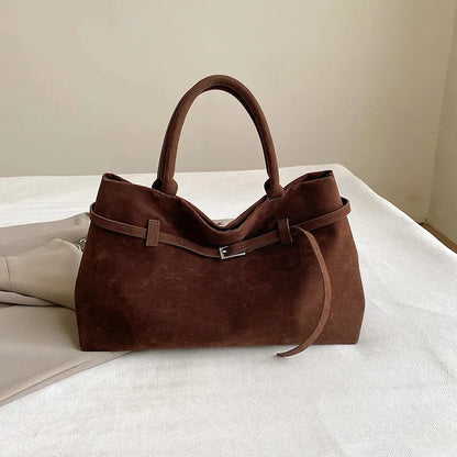Vintage Satin-Leather Tote Bag – Casual Style with Buckle Closure, Large Capacity for Commuting & Everyday Shoulder Carry