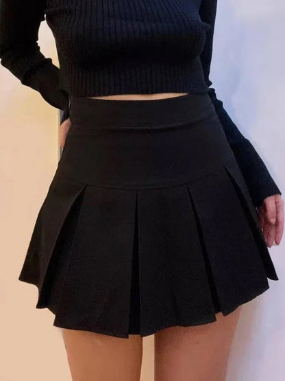2025 New Black and Grey Pleated Skirt Women High Waist Mini Vintage Solid Skirts Korean Fashion School Uniform Streetwear