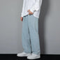 Korean Solid Colors Men's Casual Long Jeans Classic Man Four Seasons Straight Denim Wide-leg Pants Light Blue Grey Black 3XL