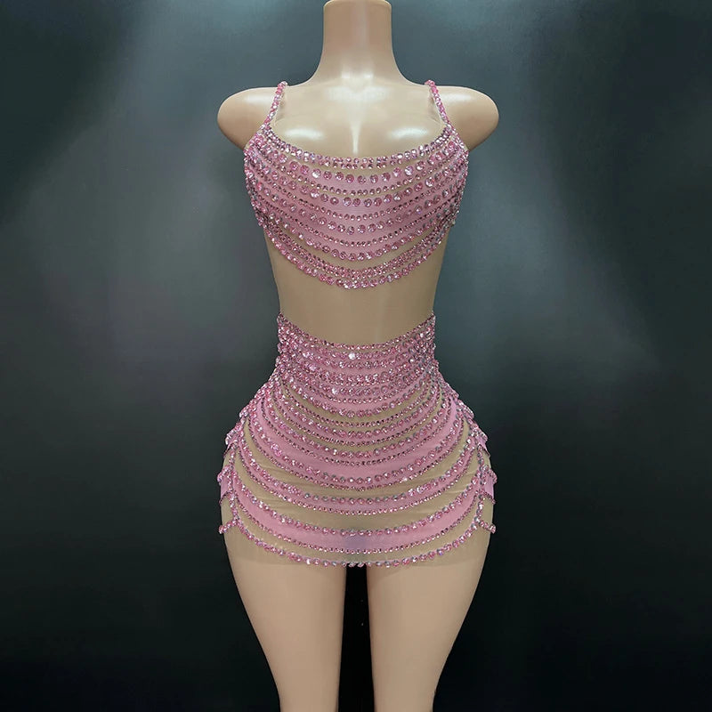 Thin Suspenders Fake Meat Mini Hip Skirt Bar Dance Dress Music Festival Singer Costume Party High-end Performance Dress Vestito