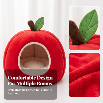 Apple-Shaped Pet Bed Cozy Enclosed Pet Bed with Removable Cushion Hideaway Cat House Warm Cat House with Cushion Soft for Cats