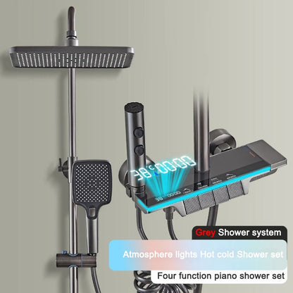 Gold Piano Digital Display Bathroom Shower Set Brass Bathroom Faucet Accessories Thermostatic Digital Bathroom Shower System