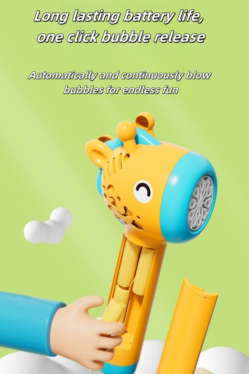 Cartoon Dinosaur Giraffe Bubble Blowing Machine for Children, Fully Automatic Handheld Bubble Stick, Luminous Bubble Toy