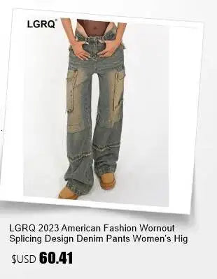 LGRQ Denim Patchwork Pants For Women Fashion New High Waist Contrast Color Belt Straight Pant Female 2026 Summer New 17A2013H