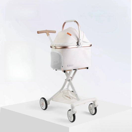 Foldable Detachable Pet Stroller Lightweight Travel Cart with Carry Basket for Dogs Cats Rabbits Outdoor Use