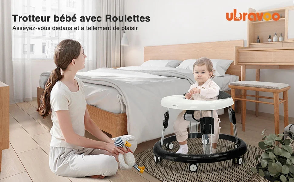 Adjustable Baby Walker Aids, Easy to Clean Tray, Universal Rollator, Anti-Rollover Folding Walker for Girls & Boys 6-18 Months