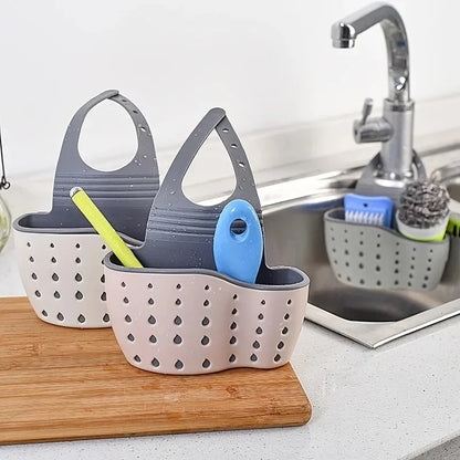 1-4PCS Household Adjustable Button Type Sink Drain Hanging Bag Kitchen Storage Shelf Faucet Sponge Twolayer Drain Hanging Basket