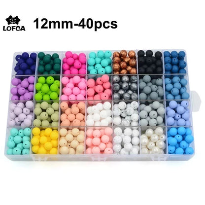 LOFCA 40pcs 12mm Silicone Beads Teething Chew Beads Food Grade Teether Necklace BPA Free Diy Jewelry Baby Teether Toy Pacifier