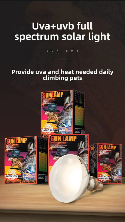 SuperRep Full Spectrum Reptile Sun Lamp - UVA/UVB Heat & Light for Tortoises & Bearded Dragons - Calcium Synthesis Basking Bulb