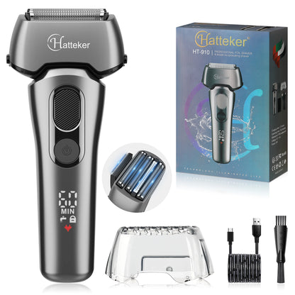Hatteker 5-D Reciprocating Shaver for Men Home Use Beard Trimmer with LCD Digital Display Mesh Whitener USB Haircut Machine