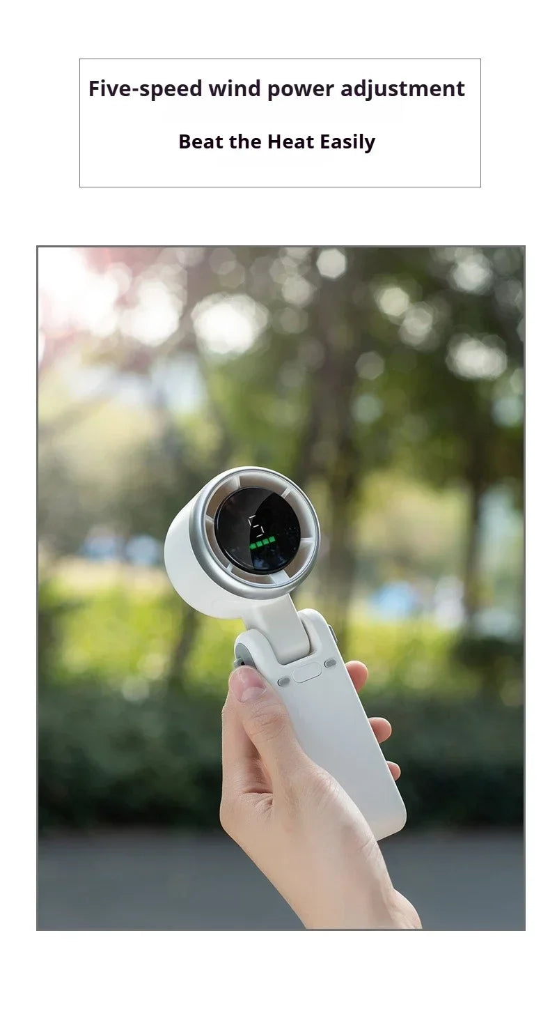 Mini Fan Portable Handheld Fan 5 Speed Wind Speed LED Display Outdoor Foldable/neck Hanging Brushless Silent Fan 2400mah
