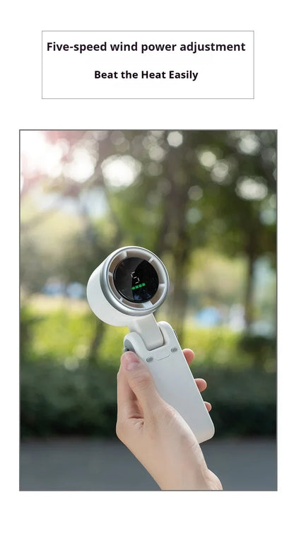 Mini Fan Portable Handheld Fan 5 Speed Wind Speed LED Display Outdoor Foldable/neck Hanging Brushless Silent Fan 2400mah