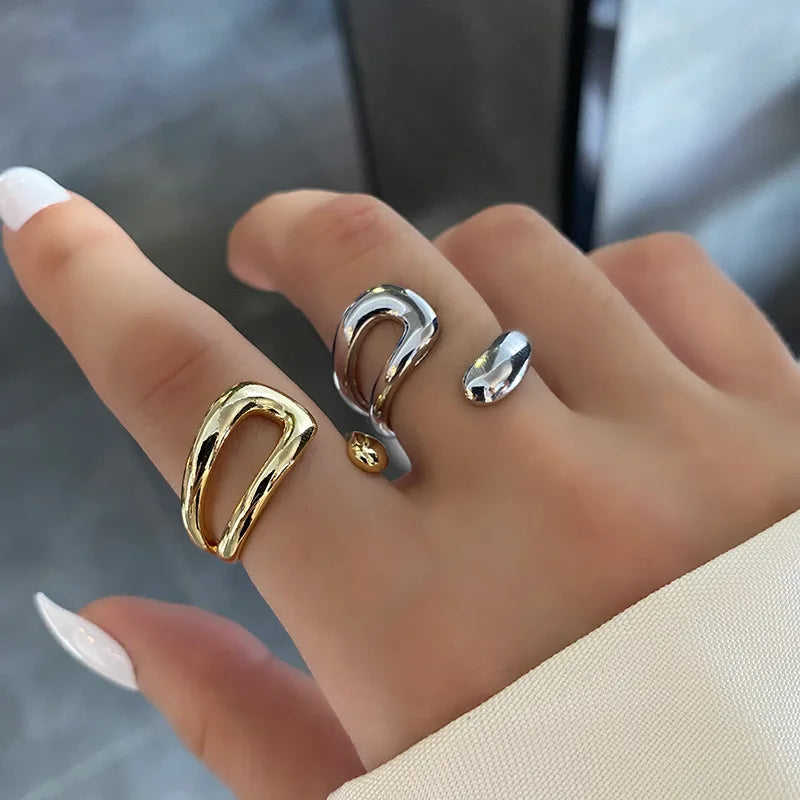 Silver Color High-quality Smooth Geometric Irregular Hollow Opening Rings For Women Fashion Birthday Party Jewelry