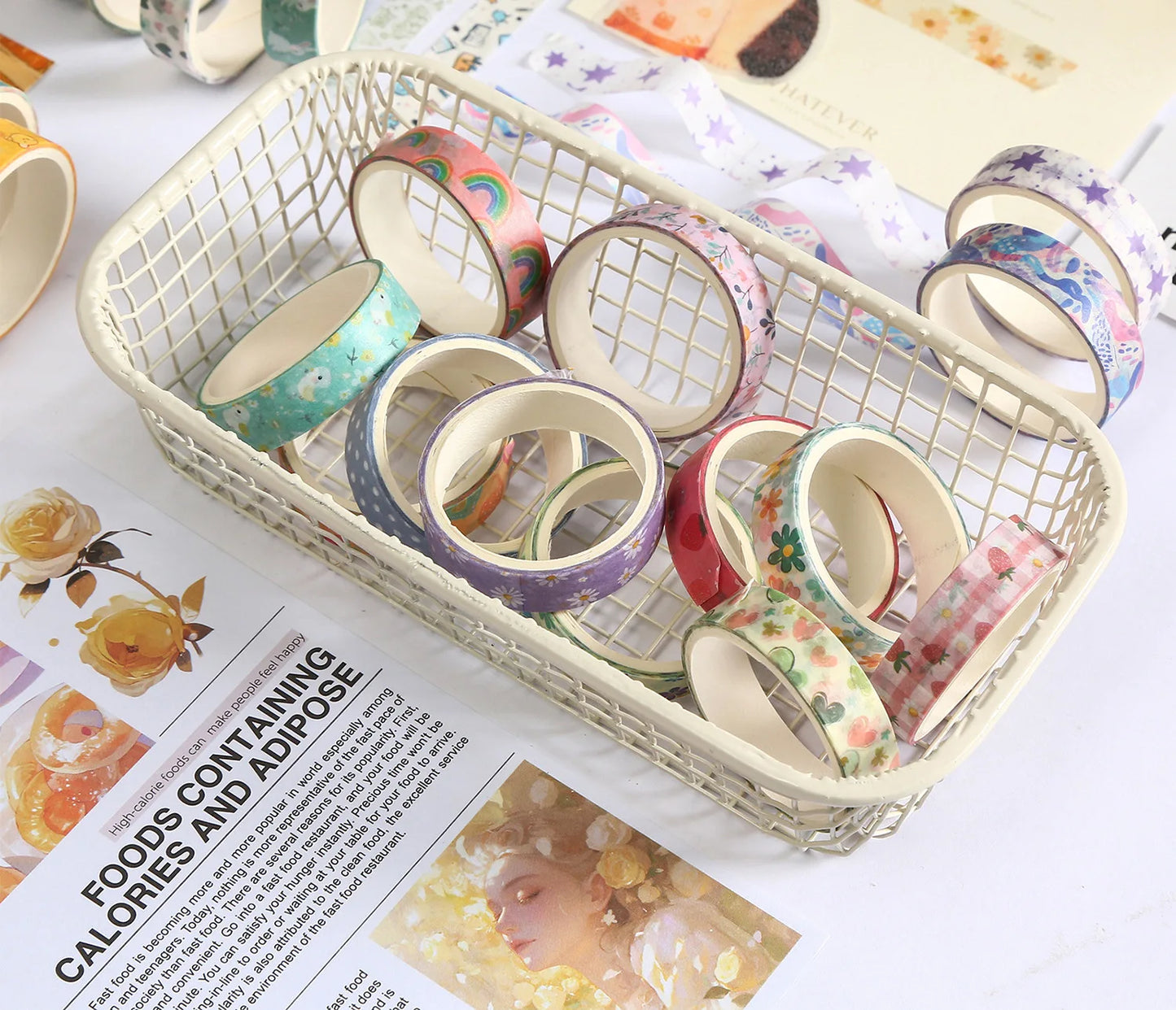 MINKYS 5pcs/set Basic Grid Star Decorative Tape Cute Cartoon Creative Washi Tape School Stationery