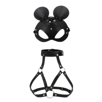 Leather Cat Mask & Body Harness Set Women Erotic Bondage BDSM Fetish Lingerie Gothic Masquerade Cosplay Accessories