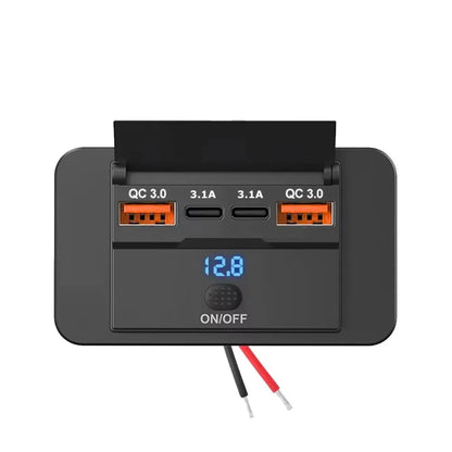90W 3 Ports Dual PD Car Charger Socket with ON OFF Switch 18W QC3.0 Fast Charging for Motorbike Car Boat ATV UTV Camper Caravans