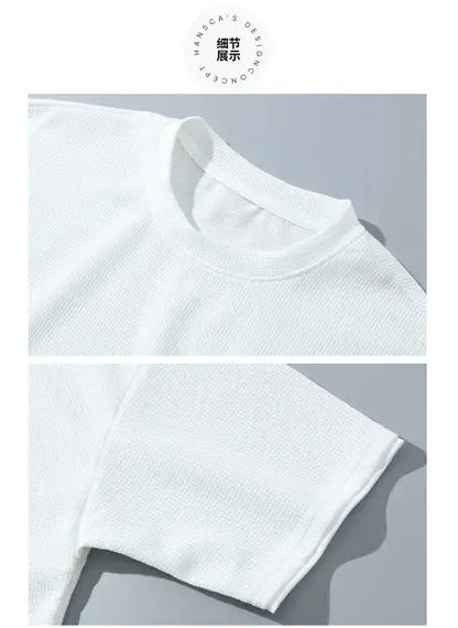 2024 Men's Summer Waffle Set Brand Fashion Casual T-shirt+Shorts Set Men's Sports Set Loose ComfortableSlo Two-piece Set