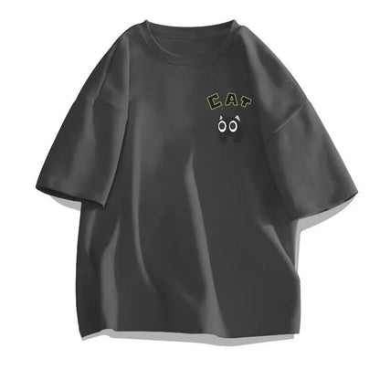 【 M-8XL 】 Summer Limited Edition Men's Oversized T-shirt Korean Casual Loose Style Anime Black Cat Print T-shirt