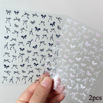 2Sheets French Gradient Line Nail Art Stickers 3D Self-Adhesive White+Black Slider Design Stencil Manicure Guides DIY Nail Decor
