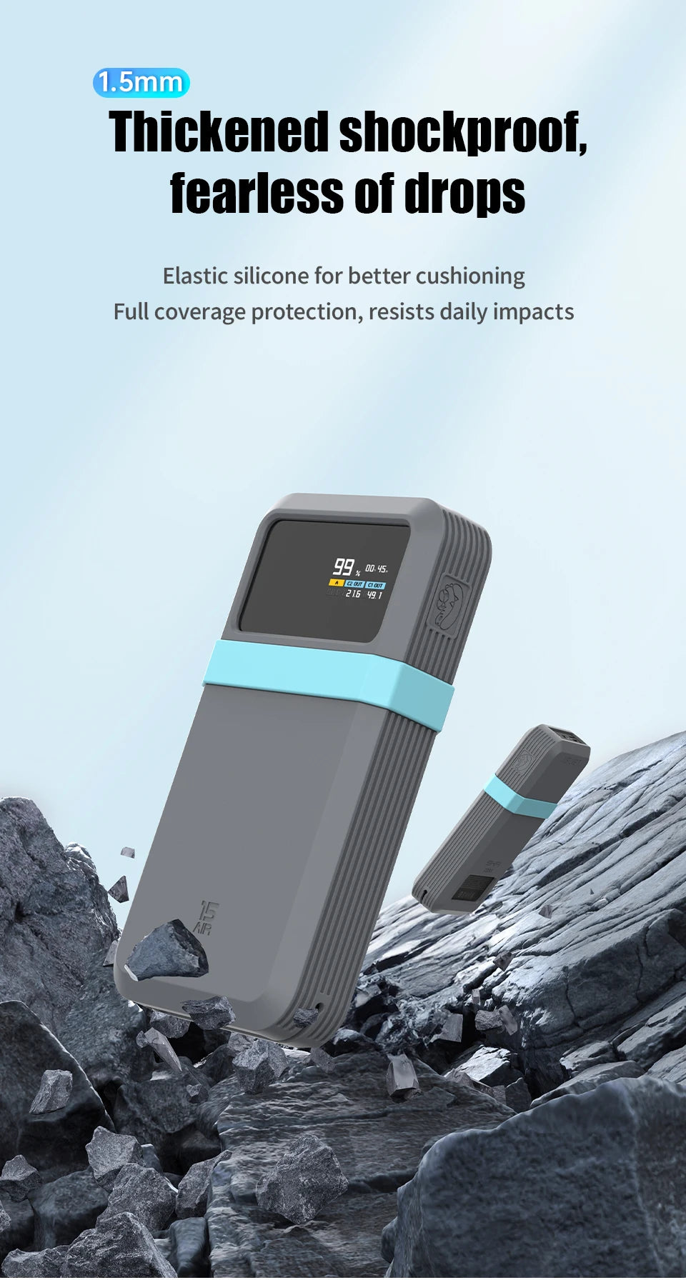 SIKAI Silicone Case For CUKTECH No.15 AIR 100W Portable Power Bank 15000mAh Travel Design with Data Cable Storage