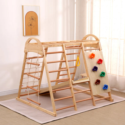 7-in-1 Climbing Scaffold, Include Swing, Swing Rings, Climbing Ladder, Climbing Board, Climbing Net, Slide, for Children's Room