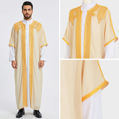 Eid Men Robe Jubba Thobe Open Abaya Dishdasha Islamic Embroidery Cardigan Abayas Dubai Male Muslim Prayer Kaftan Ramadan Morocco