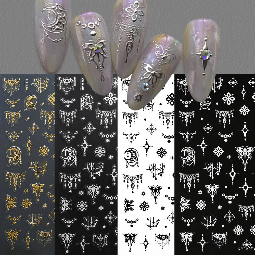 4pcs/set Roman Letters Nail Stickers 3D Black/White/Gold/Silver Alphabet Adhesive Nail Decasl English Letters DIY Manicure Decor