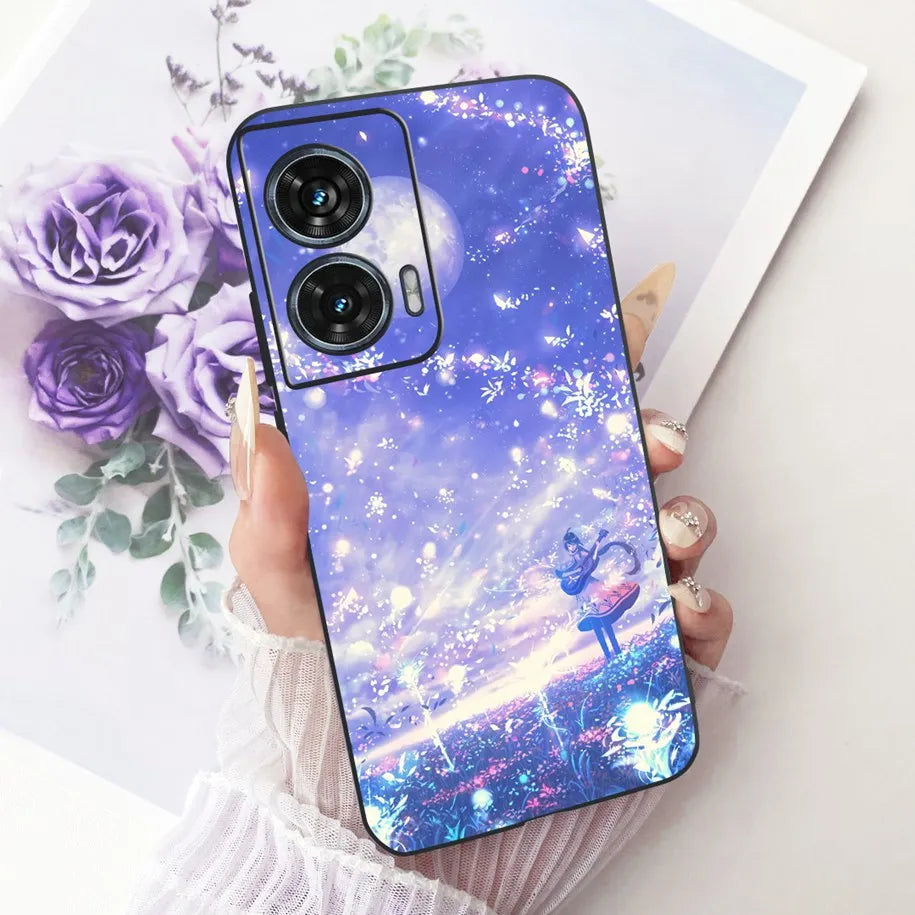 Case For Motorola Edge 50 Fusion Cover XT2429-1 Popular Flower Soft Black Silicone Phone Cases For Motorola G96 5G MotoG96 Funda