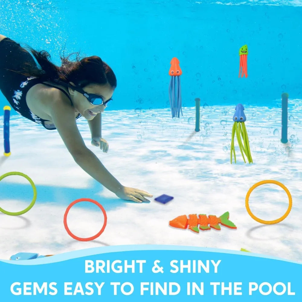 Joyfy 30 Pcs Diving Pool Toys Sinkers for kids with Storage Bag Includes 5 Diving Sticks 6 Diving Rings