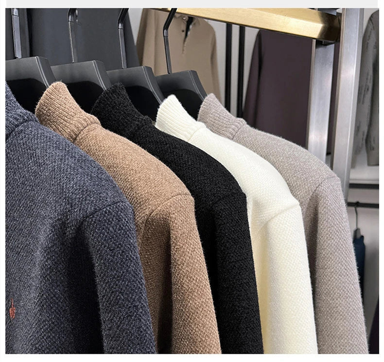 High quality half zipper knitted sweater men fashion luxury brand embroidery designer new top plush warm thick casual men's wear