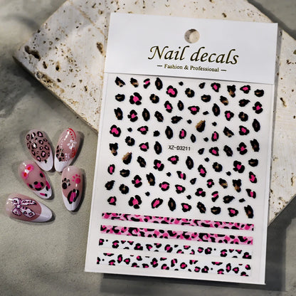 5D Pink Leopard Print Nail Art Stickers 8x10cm Pink/Black/Brown Leopard Nail Decal DIY Manicure Adhesived Leopard Slider