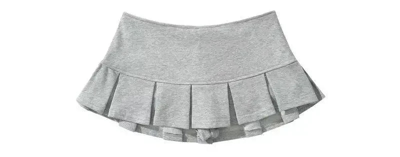 Fabric Y2K Mini Skirt Women Low Waist Wide Pleat Light Grey Sexy Vintage A-line Pleated Skirt Casual Skort Summer