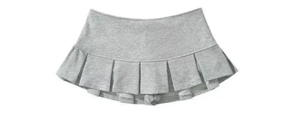 Fabric Y2K Mini Skirt Women Low Waist Wide Pleat Light Grey Sexy Vintage A-line Pleated Skirt Casual Skort Summer