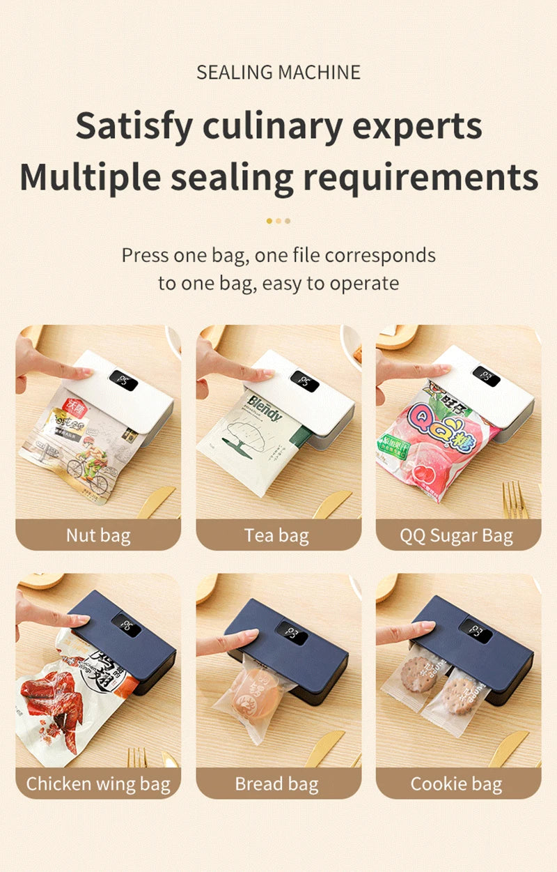Bag Sealer Mini Plastic Bags Sealer 2in1 Portable Packaging thermal Sealing Machine Rechargeable Food Storage Plastic Bag Sealer
