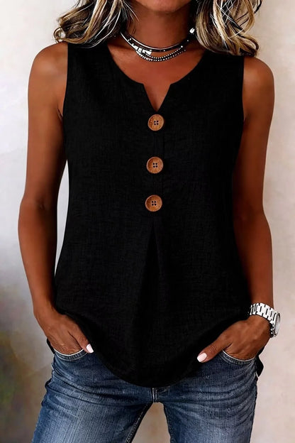 Summer 2026 Women's Blouses Fashion Button Cotton Linen Sleeveless Shirts Casual Solid Colors V-Neck Loose Plus Size Tank Tops